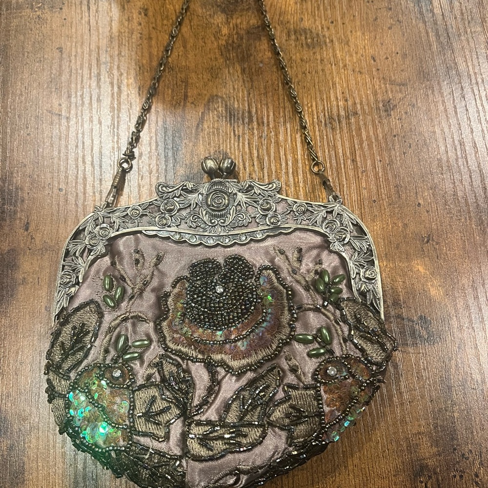 Embroidered Evening Bag with Chain Strap